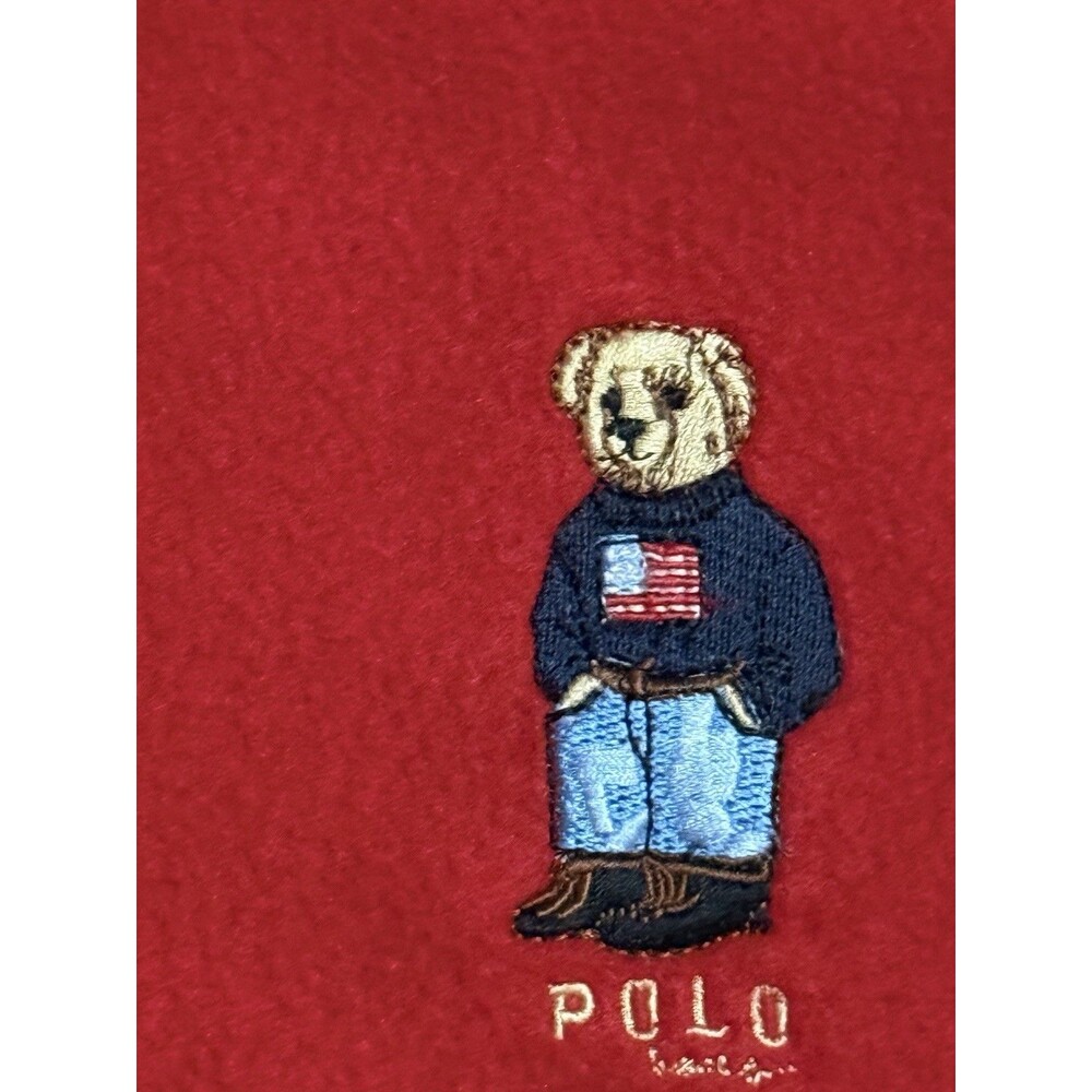 Lauren Ralph Lauren red fleece throw blanket embroidered Polo Bear 52" x 73